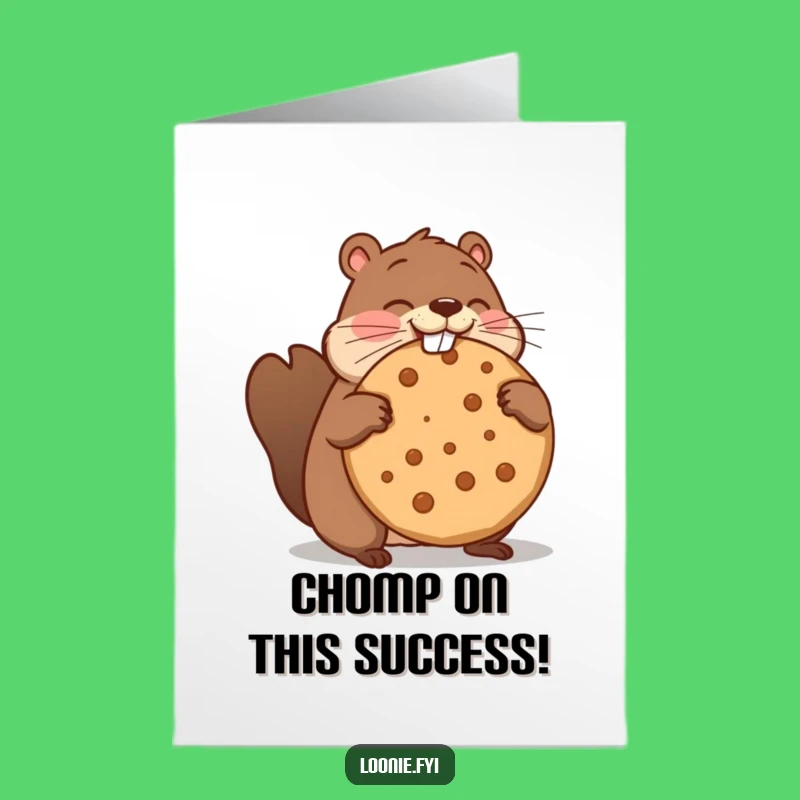 Free Printable Congrats Card: Funny Beaver Cookie Attack, Downloadable Celebration Gift