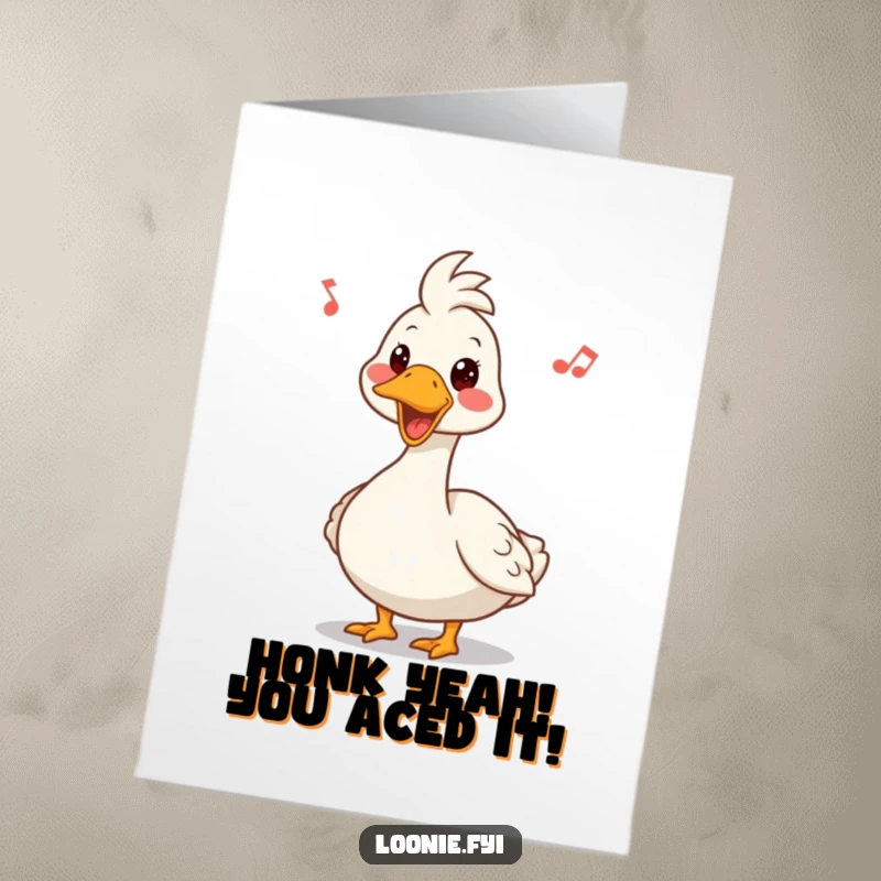 Funny Free Printable Congratulations Card: A Canadian goose with a funny expression honks merrily, celebrating a special milestone with gusto.