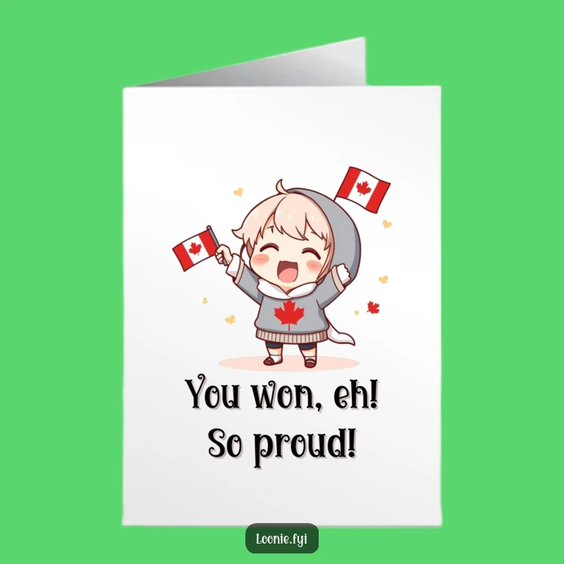 Free Printable Congratulations Card: Cheering Canadian Flag Character, Humorous Downloadable Greeting