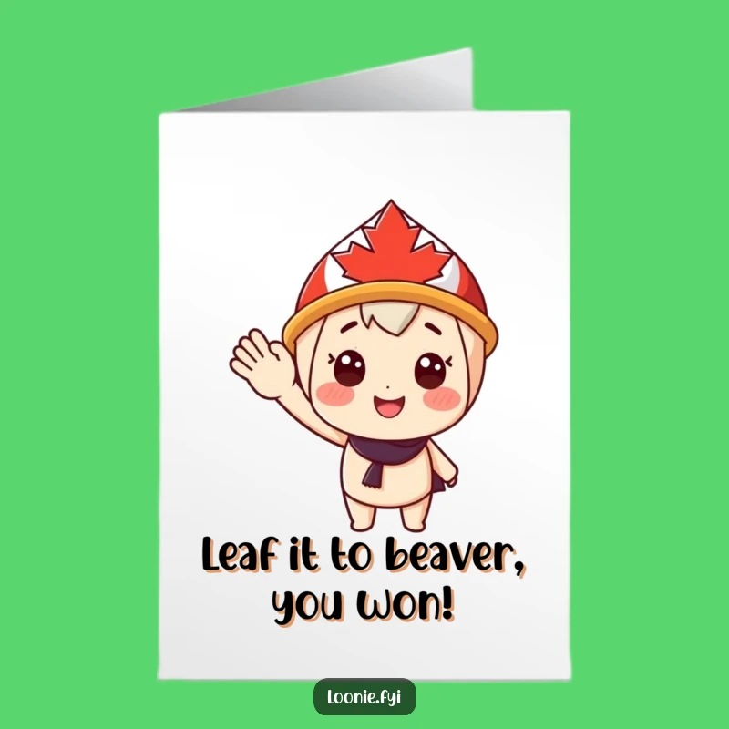 Free Printable Congratulations Card: Maple Leaf Hat Character, Humorous Downloadable Greeting for Canadians