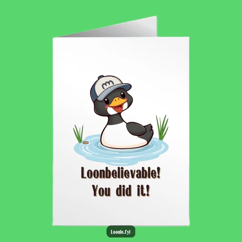 Free Printable Congratulations Card: Diving Loon Baseball Cap Funny Downloadable Gift