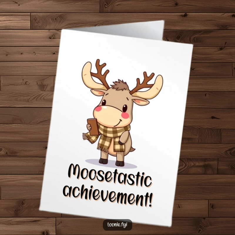Funny Free Printable Congratulations Card: A delighted moose with antlers and a scarf is seen browsing.