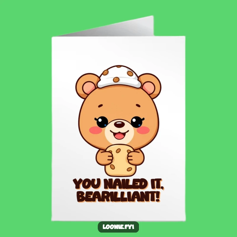 Free Printable Congrats Card: Bear with Cookie Toque, Funny Downloadable for Sweet Success