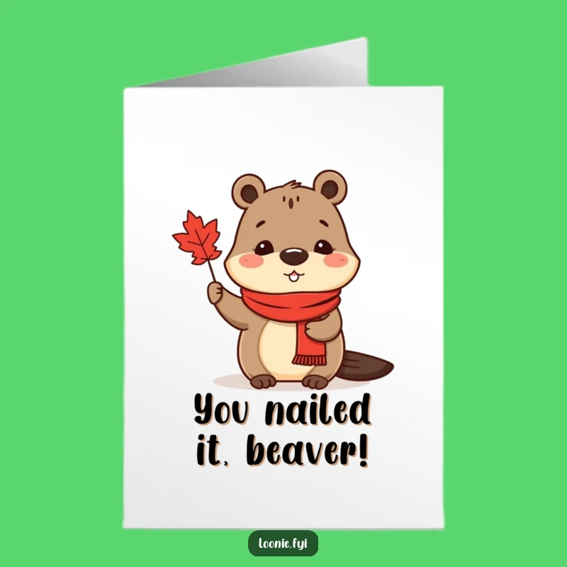 Free Printable Congrats Card: Beaver Maple Leaf, Funny Downloadable Gift