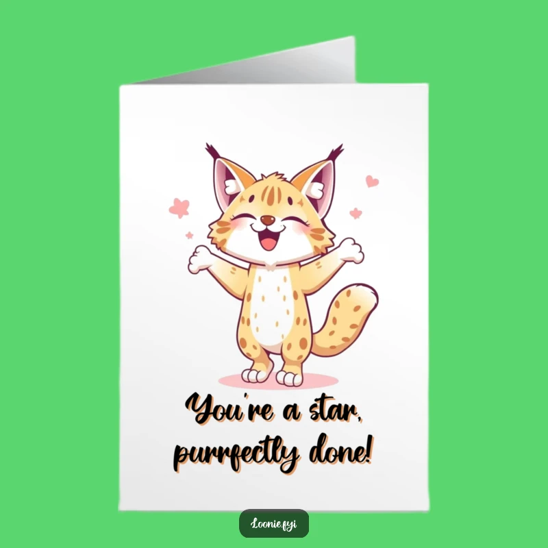 Free Printable Congrats Card: Joyful Lynx Jigging, Funny Downloadable Greeting for Celebrations