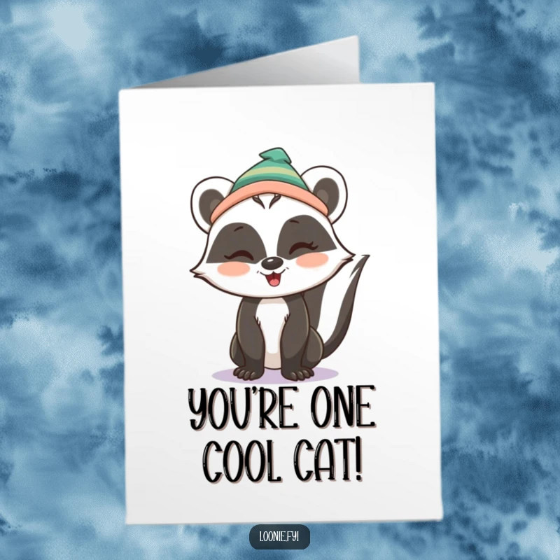 Funny Free Printable Congratulations Card: A stylish skunk in a toque winking mischievously.