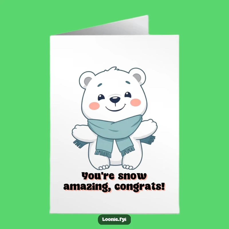 Free Printable Congrats Card: Grinning Polar Bear, Scarf Pose, Funny Downloadable Gift