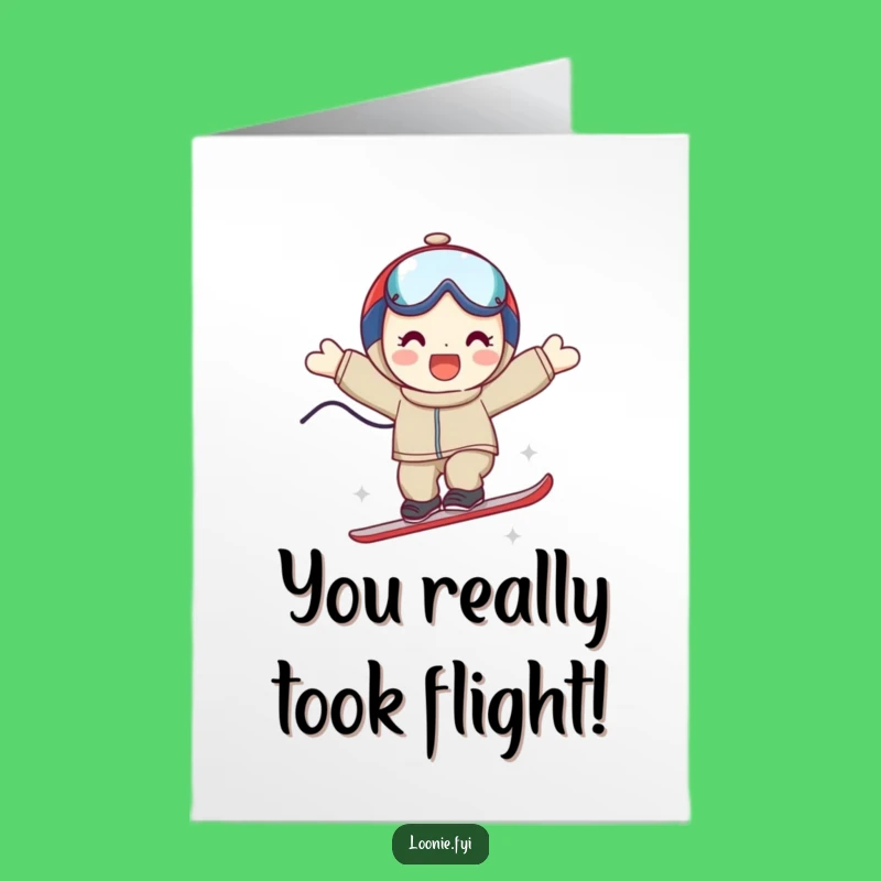 Free Printable Congrats Card: Triumphant Ski Jump Character, Smile Downloadable Gift