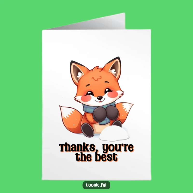 Free Printable Fox Thank You Card: Mittens Fox Gratitude, Downloadable Snowy Thanks