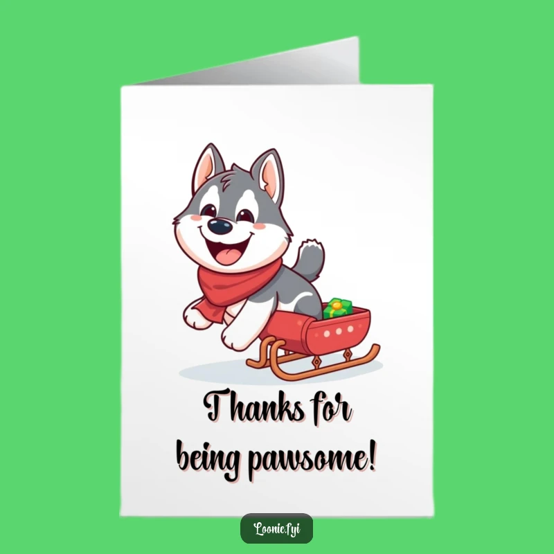 Free Printable Husky Thank You Card: Humorous Sled Dog Downloadable Gift