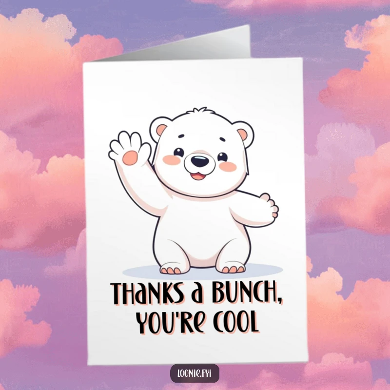 Funny Free Printable Thank You Card: A sweet polar bear cub gives a happy, frosty wave of gratitude.