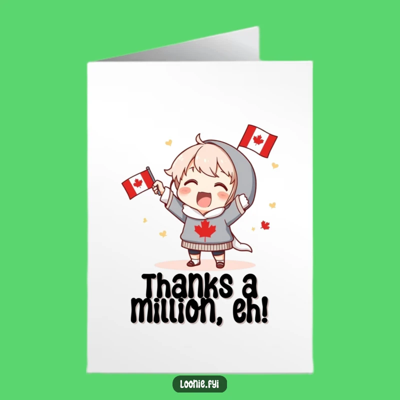 Free Printable Thank You Card: Cheering Canadian Flag Character, Humorous Downloadable Note