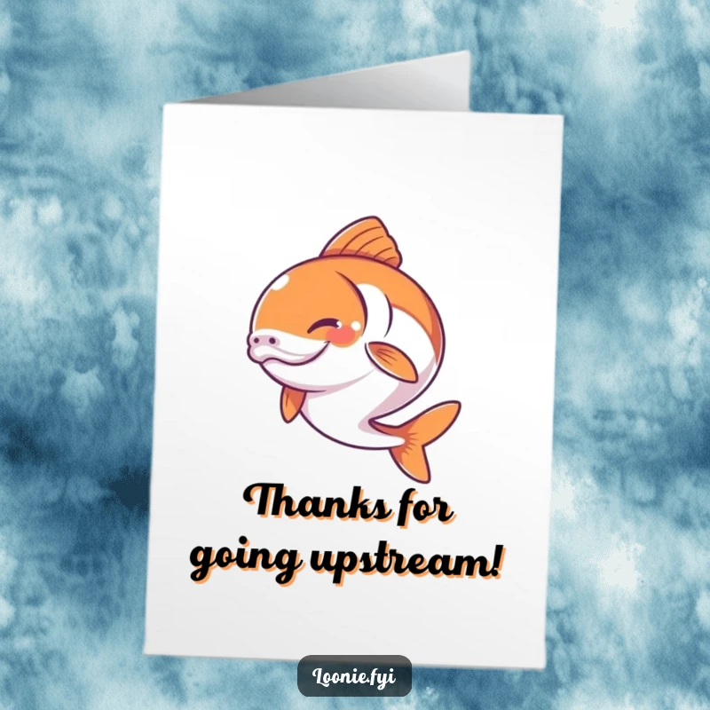 Free Printable Thank You Card: A happy, determined salmon mid-leap, sending a burst of grateful energy.