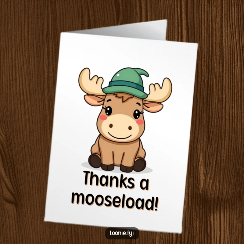 Funny Free Printable Thank You Card: A happy moose wearing a hat politely tips it as a thank you gesture.