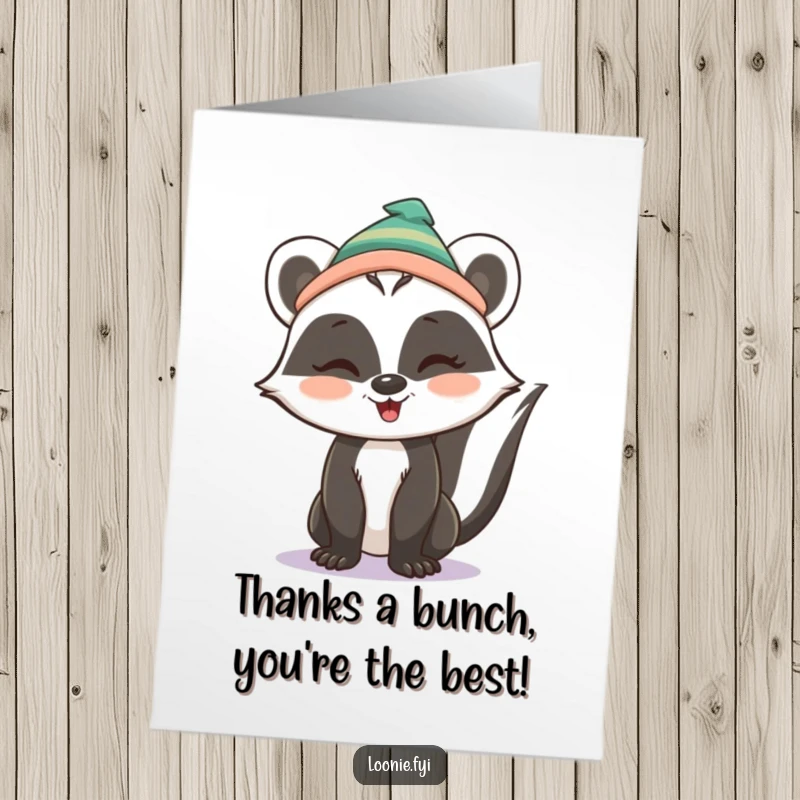 Funny Free Printable Thank You Card: A skunk sporting a toque winks suggestively.