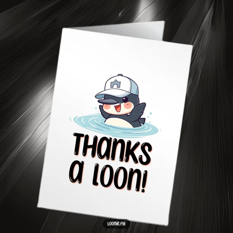 Funny Free Printable Thank You Card: Cheerful loon in a baseball cap dives into water, sending thanks.