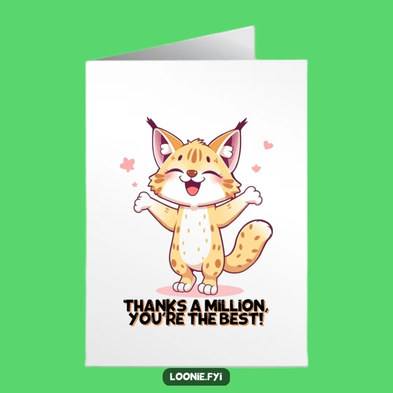 Free Printable Thank You Card: Joyful Lynx Jigging, Humorous Downloadable Greeting for Gratitude