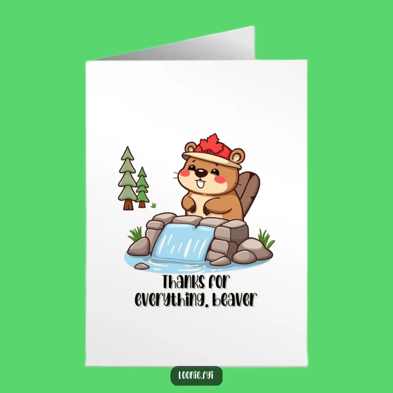 Free Printable Thank You Card: Beaver Maple Leaf Hat Dam Builder Downloadable