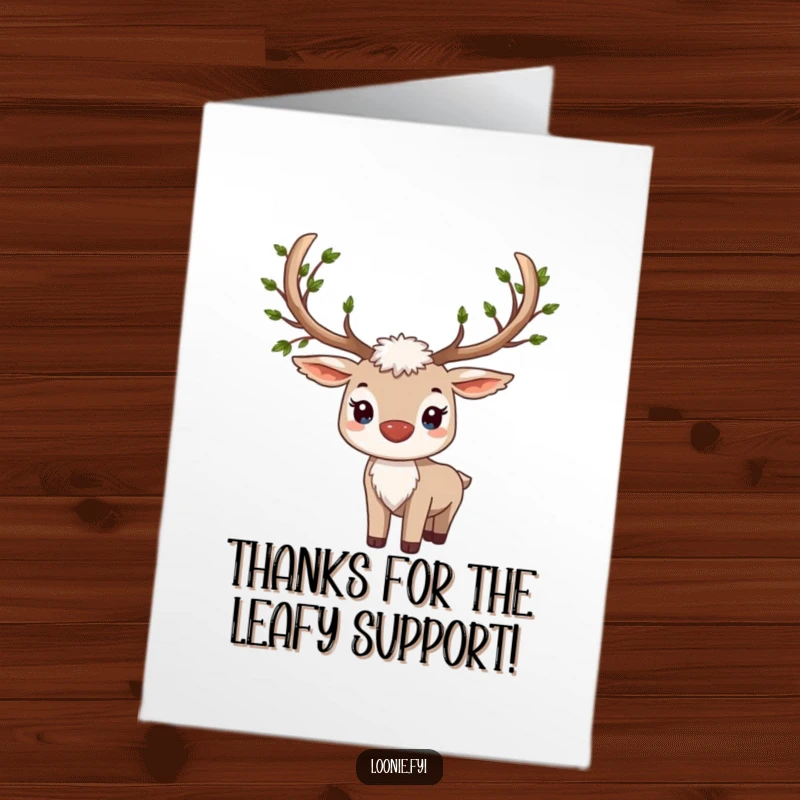 Free Printable Thank You Card: A dignified caribou with leaves on its antlers, conveying sincere appreciation.
