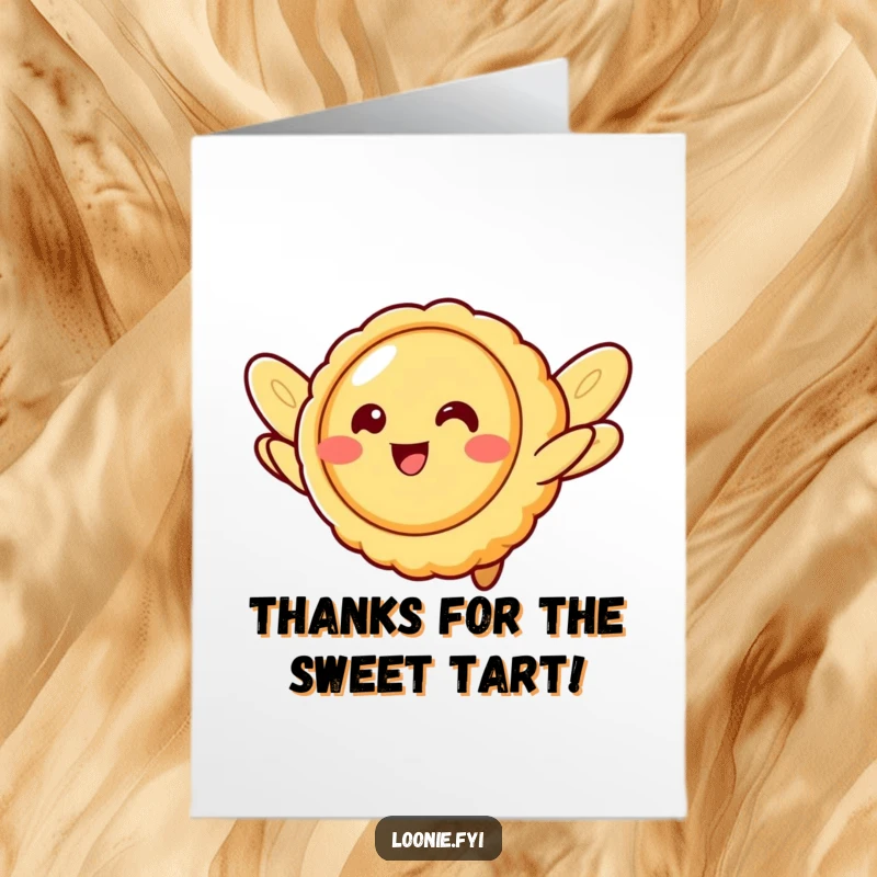Funny free printable thank you card featuring a butter tart with cookie wings attempting flight, a cute way to say thanks.