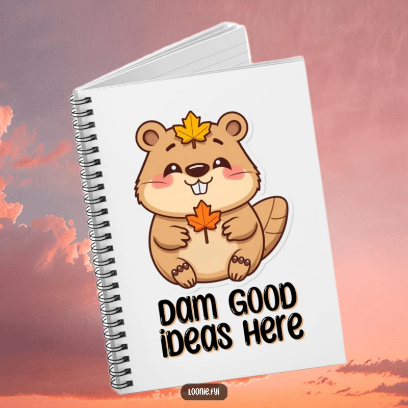 Funny Beaver Maple Leaf Notebook: A happy beaver wearing a maple leaf smiles, perfect for writing and creativity, a useful funny gift.