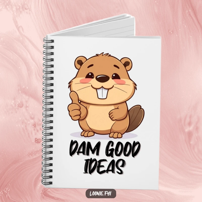 Funny notebook with a smiling beaver giving a thumbs up, perfect for jotting down ideas and plans.