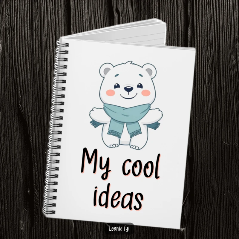 Funny Notebook: A polar bear with a wide grin and scarf poses happily, perfect for capturing ideas with a cool and friendly vibe.