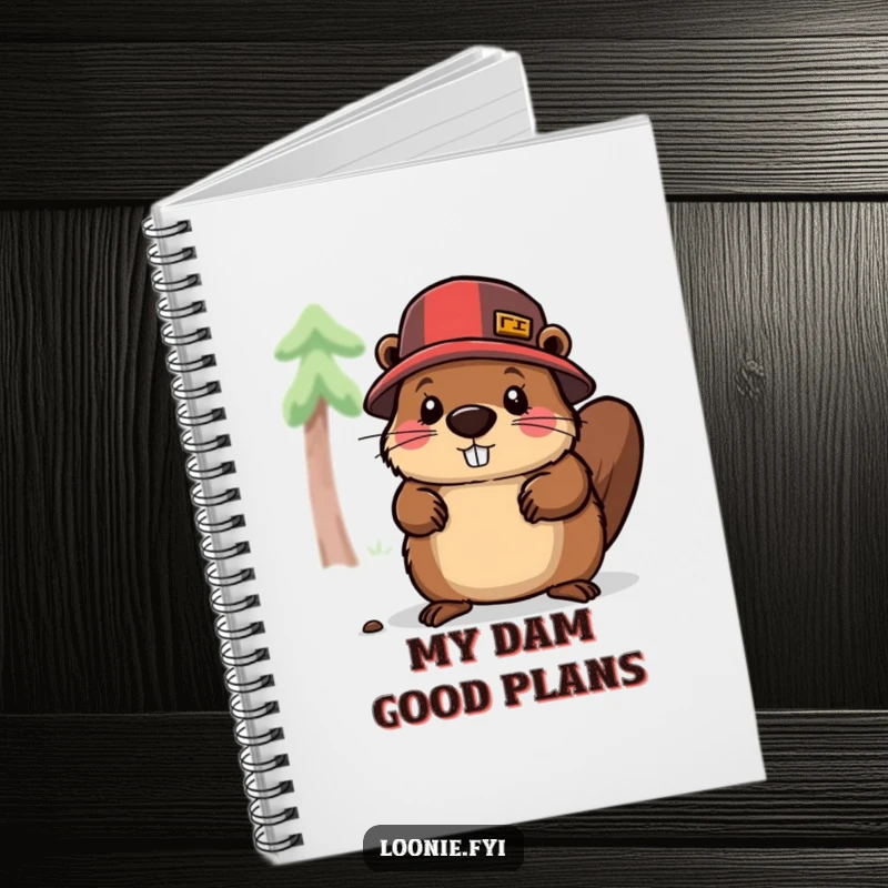 Funny notebook with a beaver lumberjack chopping wood, offering a humorous and industrious cover for all your writing and planning needs.