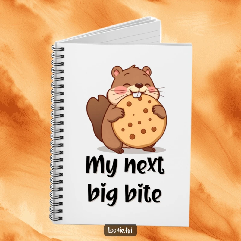Funny notebook with a beaver comically attempting to eat a giant maple cookie, perfect for jotting down funny ideas.