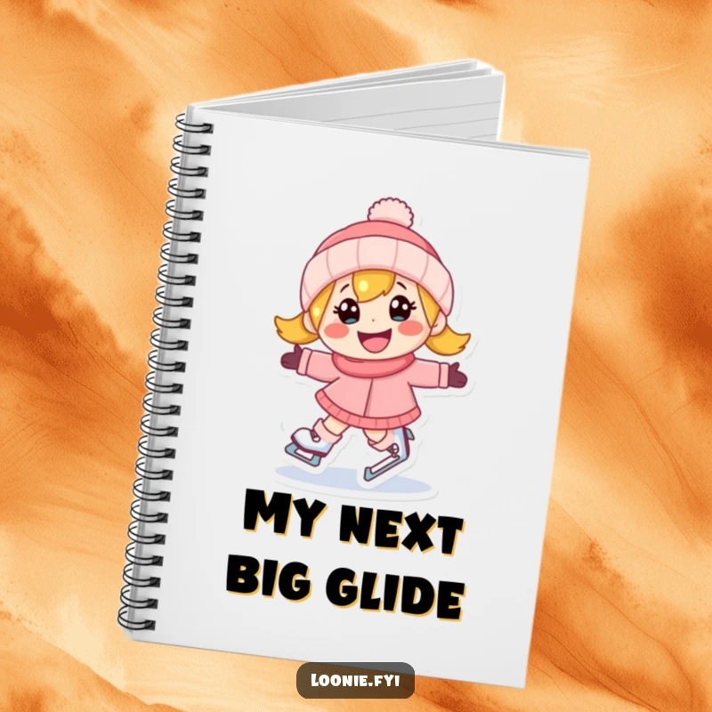 Funny notebook with a happy character ice skating with a determined grin, ideal for capturing thoughts and ideas.