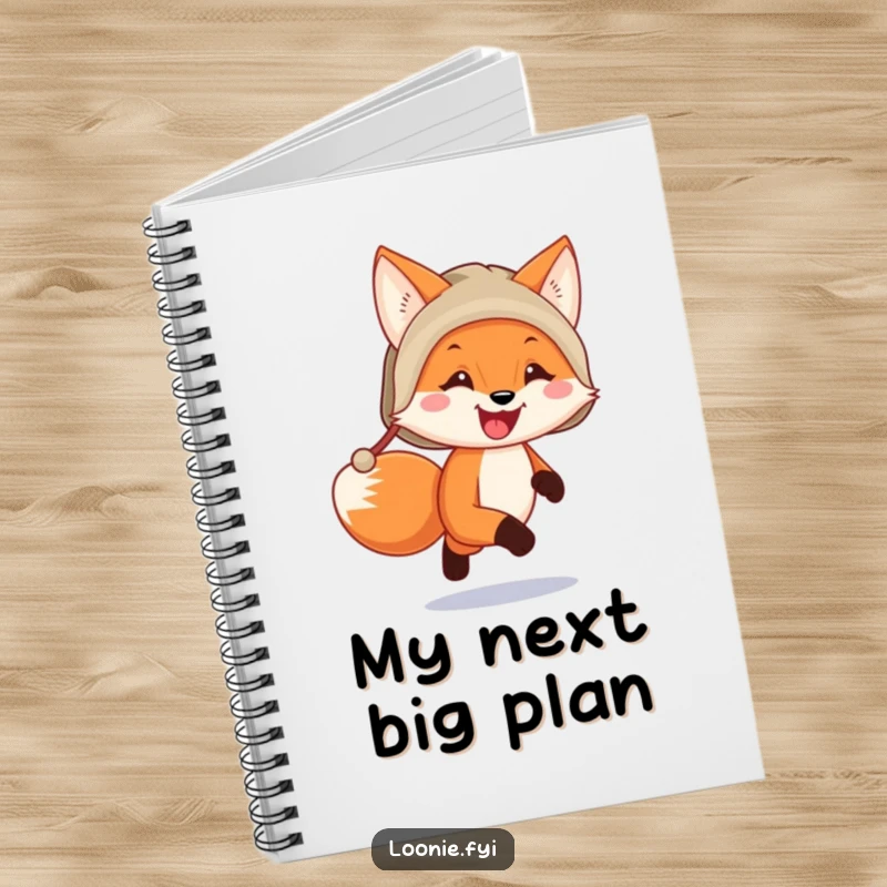 Funny happy fox wearing a trapper hat running, illustrating a fun notebook for capturing thoughts and ideas.