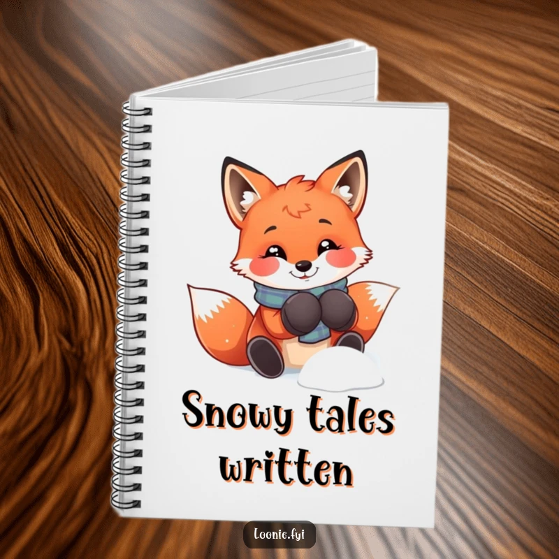 Funny fox with mittens on this notebook, perfect for jotting down winter plans and creative ideas.