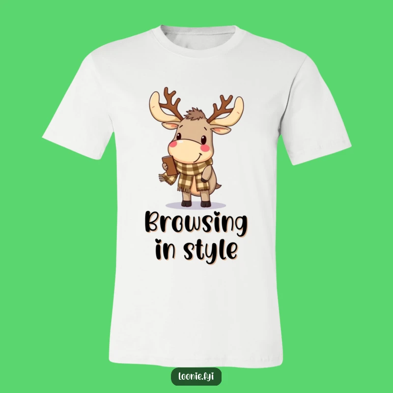 Funny Moose Antlers Tee - Delighted Browser, Checkered Scarf, Casual Shirt Gift