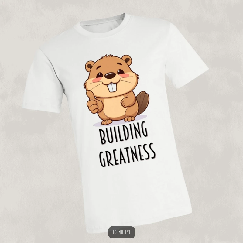 Funny T-shirt of a smiling beaver giving a thumbs up, celebrating hard work and positive achievements.