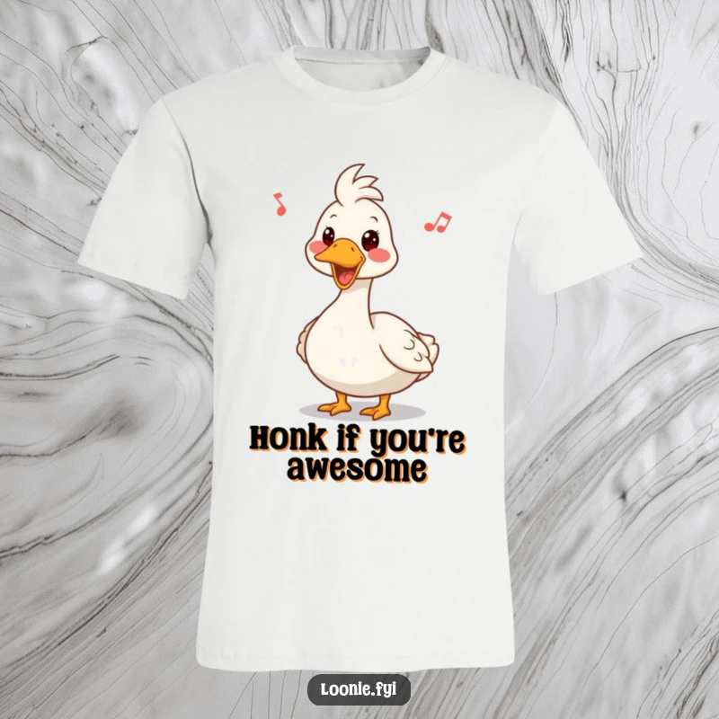 Funny t-shirt featuring a Canadian goose with a funny, happy expression, caught in the act of honking joyfully.
