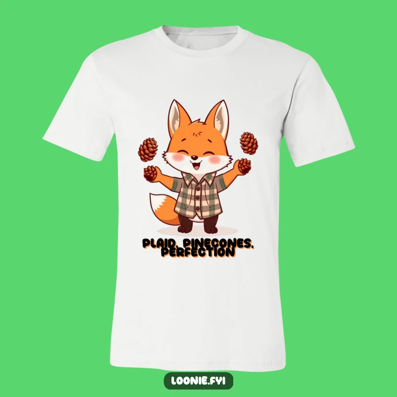 Funny Giggling Fox Juggling Pinecones Plaid Shirt T-Shirt - Gift Idea
