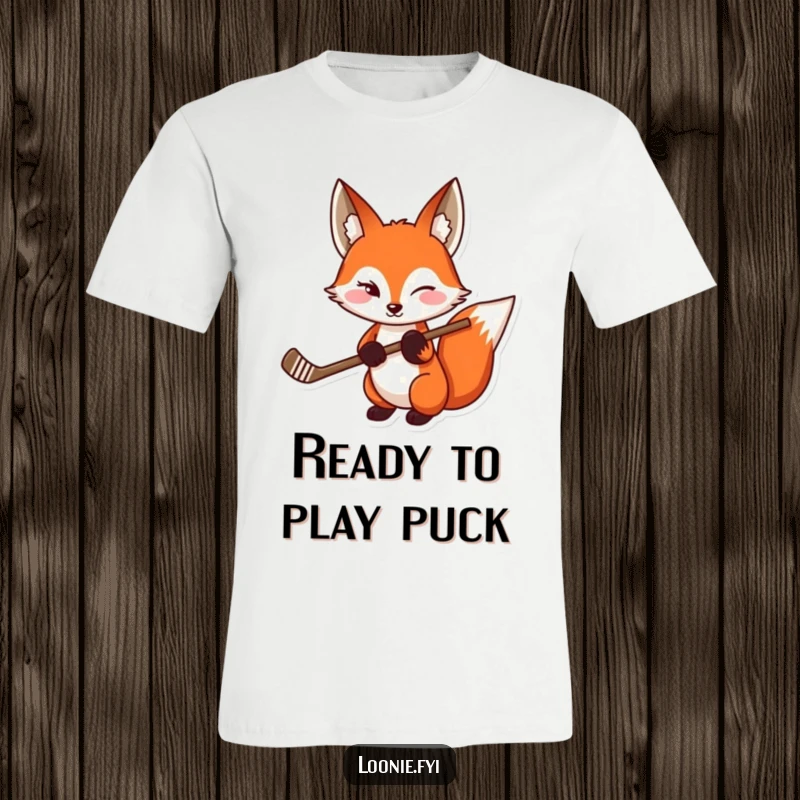 Funny Red Fox Hockey T-Shirt: A sly red fox winking and holding a hockey stick, great for a funny gift.