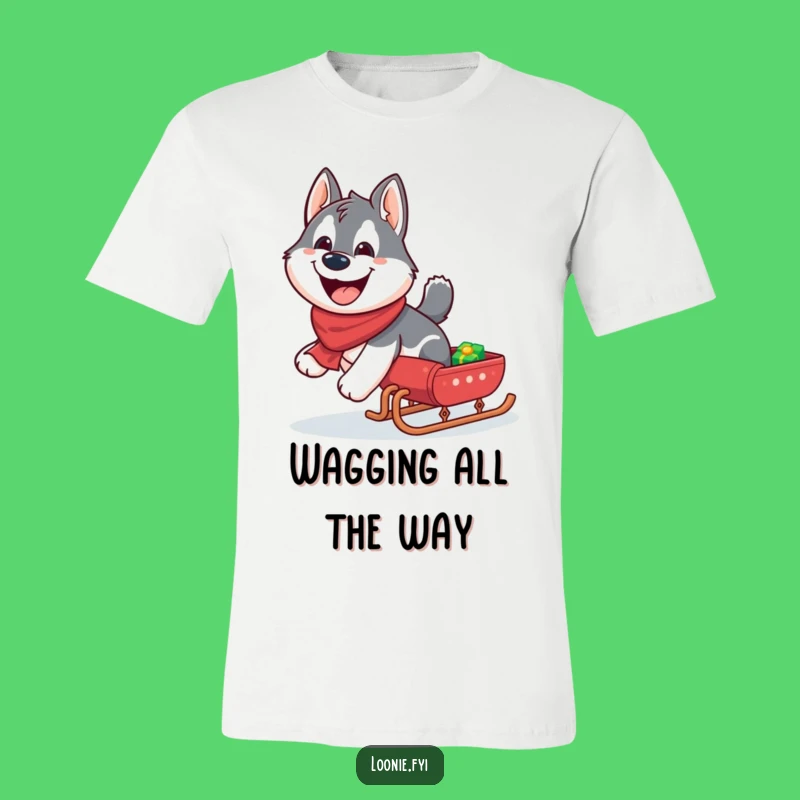 Funny Husky Sleigh T-Shirt: Giggling Dog Humor Tee, Ideal Gift for Husky Lovers