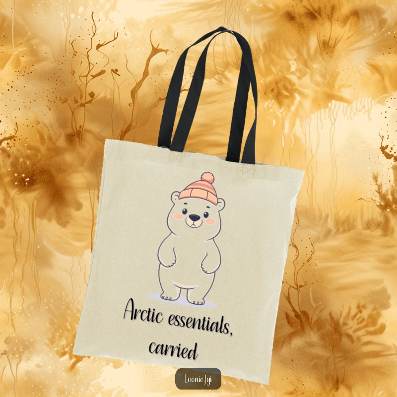 Funny polar bear in a toque, a statement piece on this durable tote bag, perfect for humorous arctic enthusiasts.