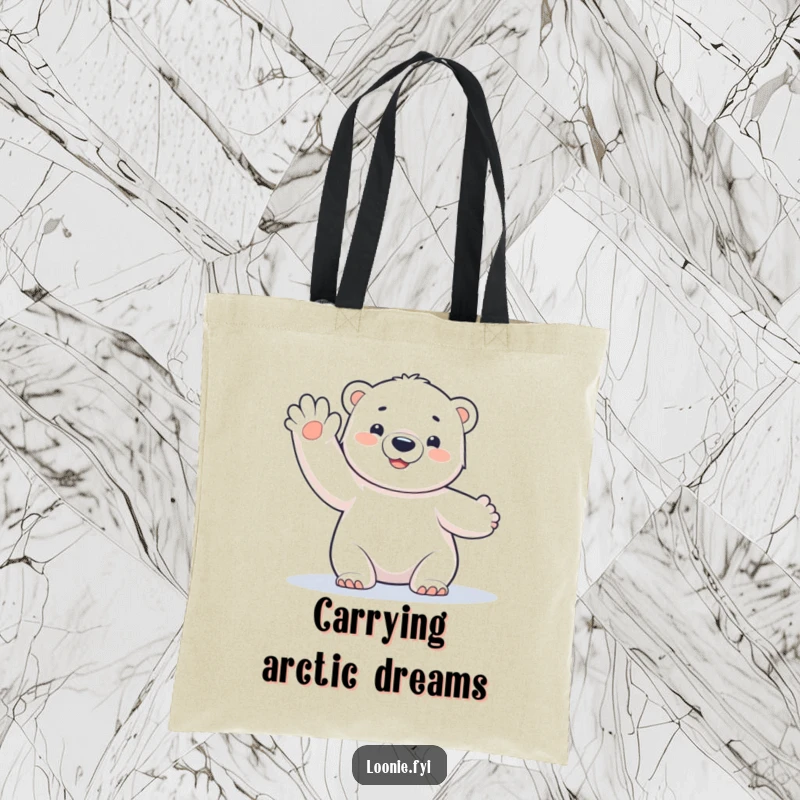 Funny Polar Bear Cub Tote Bag: An adorable polar bear cub offering a happy, frosty wave, perfect for a funny gift carry-all.