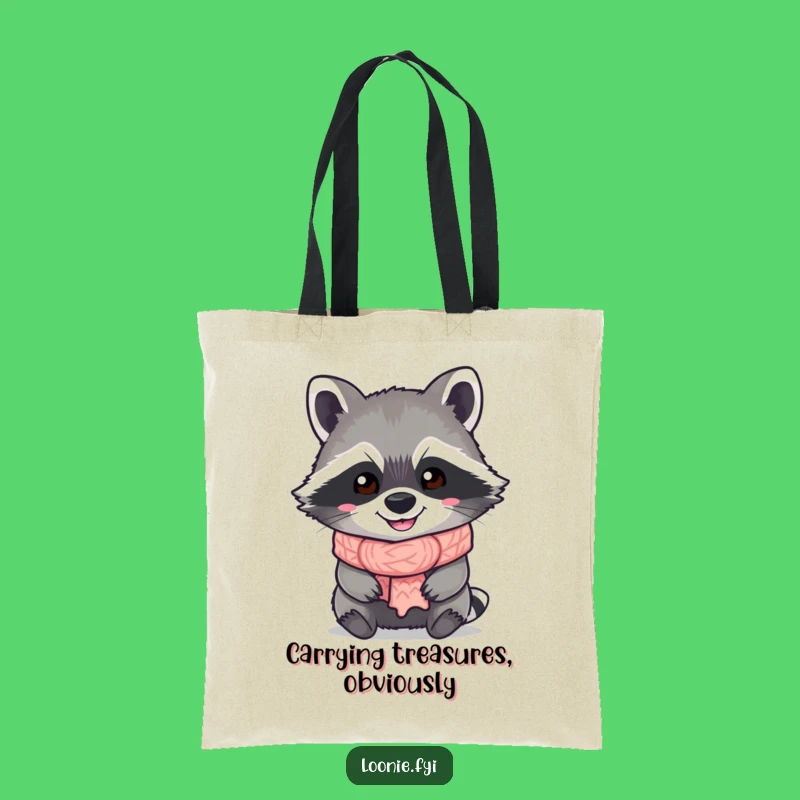 Funny Raccoon Tote Bag: Grinning Scarf Bandit, Spacious Humorous Gift Bag